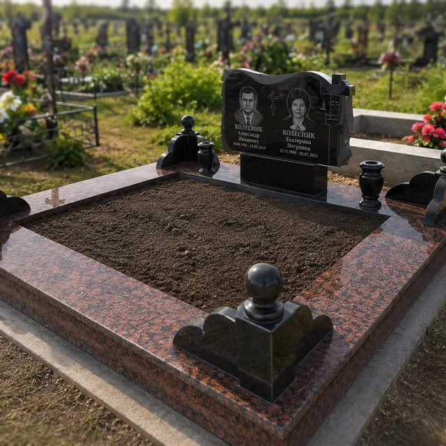 Гранітна огорожа з декоративними стовпчиками для місця поховання у Миколаєві