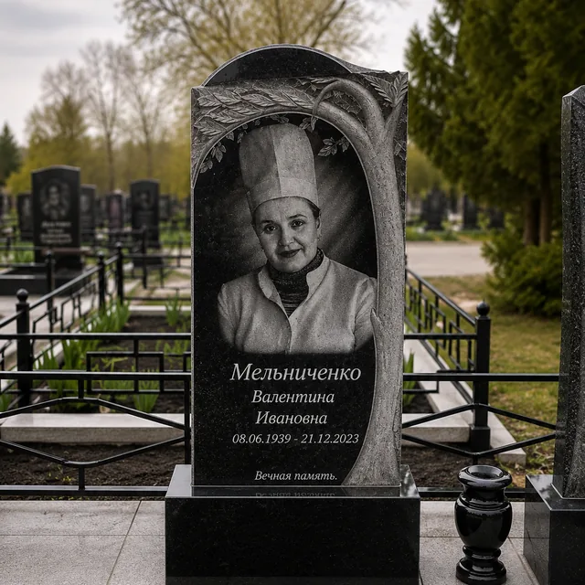 Одинарний пам’ятник з портретом і гравіюванням дерева у Миколаєві