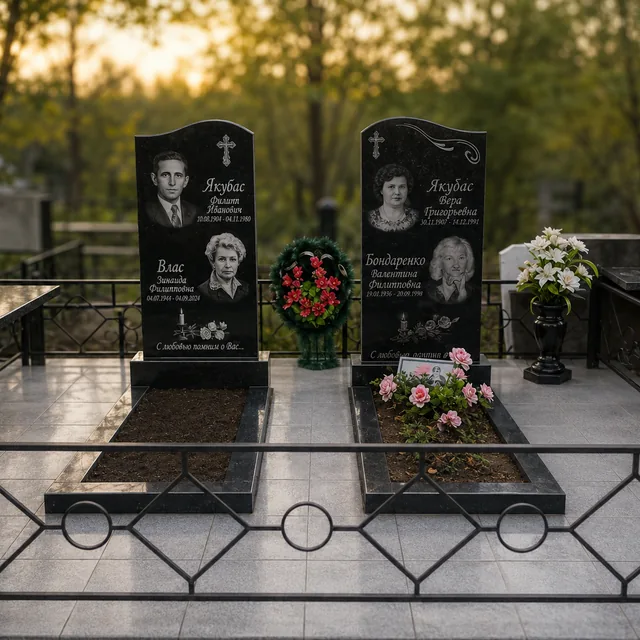 Вертикальні гранітні пам’ятники для подвійного місця поховання у Миколаєві